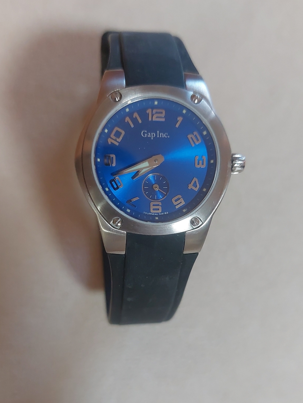 Women's Blue Dial Stainless Watch with Black Strap